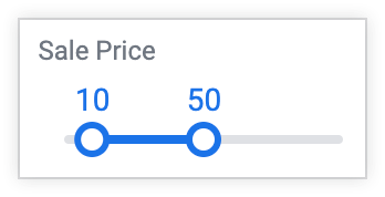 Ein Bereichsschieber wird als horizontale Zahlenskala mit beweglichen Enden auf jeder Seite angezeigt, um einen Wertebereich anzupassen.