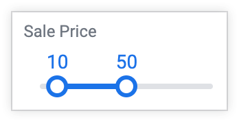 Un control deslizante de rango aparece como una escala numérica horizontal con extremos que se pueden mover a cada lado para personalizar un rango de valores.