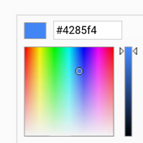El selector de gradiente de color personalizado muestra el valor hexadecimal del color seleccionado, #4285f4.
