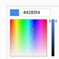 El selector de gradientes de color personalizado muestra el código hexadecimal del color seleccionado, #4285f4.