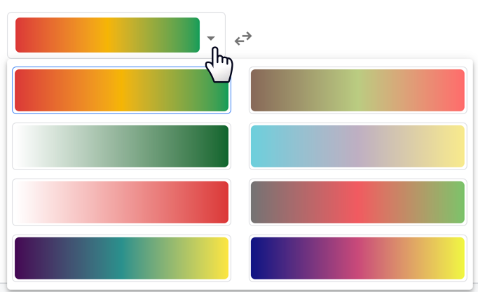 Un usuario selecciona el menú desplegable de la escala de colores en la sección Color y estilo del panel Crear reglas para mostrar las opciones predeterminadas de la escala de colores.