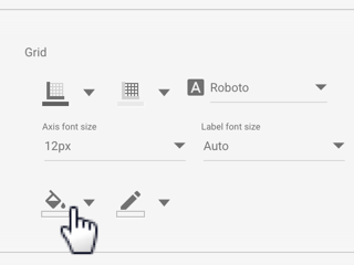 En el menú de la pestaña Estilo de un gráfico de barras, un cursor se desplaza sobre el icono Fondo del gráfico para seleccionar un color de fondo para la cuadrícula del gráfico.