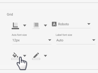 In the Style tab menu of a bar chart, a cursor hovers over the Chart background icon to select a background color for the chart grid.