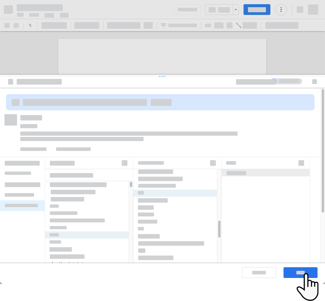 Um usuário seleciona o botão &quot;Adicionar&quot; no painel &quot;Adicionar dados ao relatório&quot; para terminar de adicionar a nova fonte de dados ao relatório.