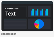 レポートには、濃いグレーの背景に白いテキストとグラフの色が表示される Constellation テーマが適用されています。