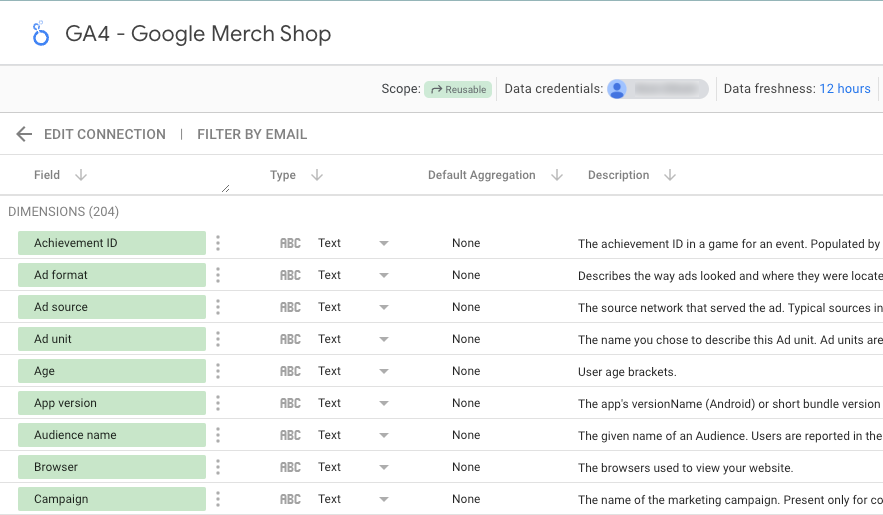 The data source schema page.