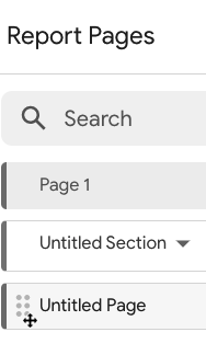 A user selects and moves a page called Untiled Page to reorder the pages on the Report Pages panel.