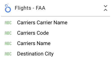 data panel showing Looker fields