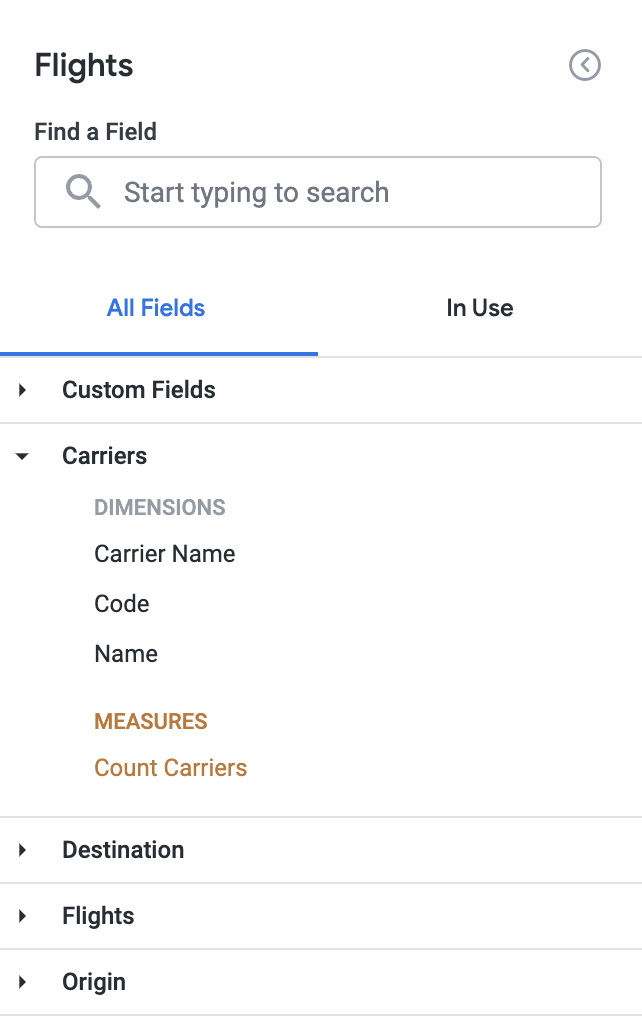 Kolom pada menu Jelajah di Looker