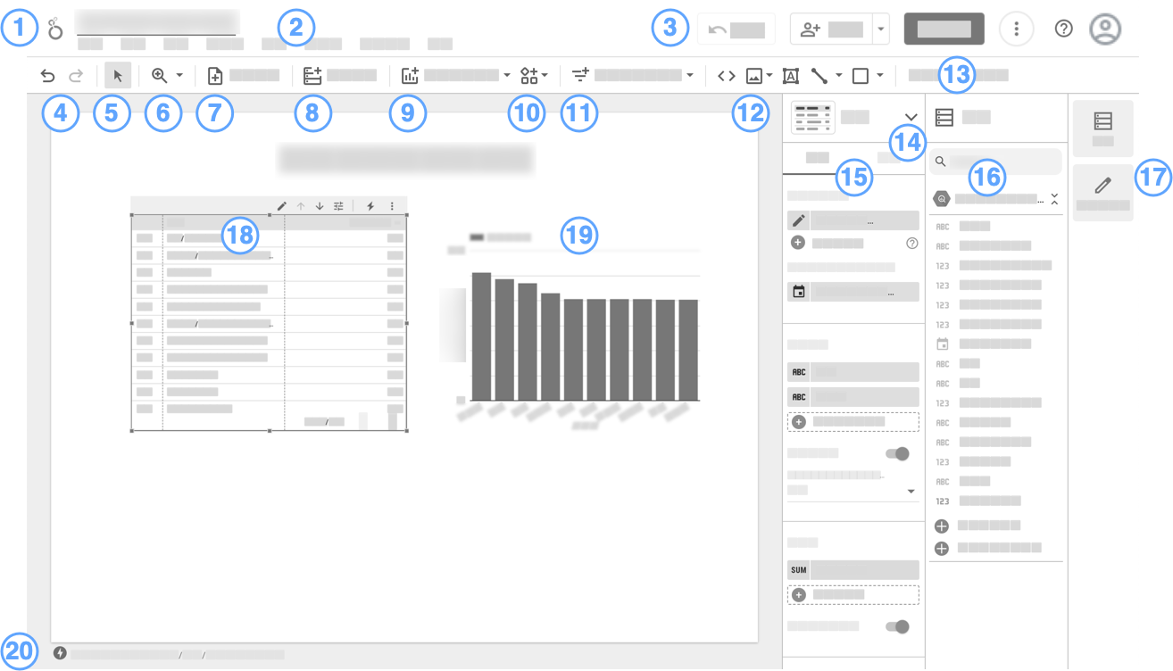 Un informe en modo de edición con un gráfico de tabla y un gráfico de columnas, y con las pestañas Configuración y Estilo del menú Propiedades del gráfico de columnas abiertas.