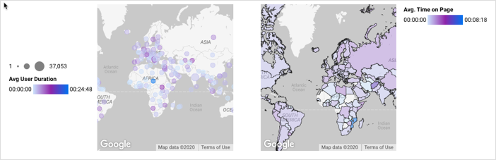 Un gráfico de Google Maps muestra leyendas a ambos lados del gráfico.