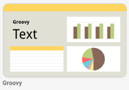 Un rapport illustre le thème &quot;Groovy&quot;, qui affiche du texte et des graphiques noirs sur un arrière-plan beige avec des titres sur fond jaune.
