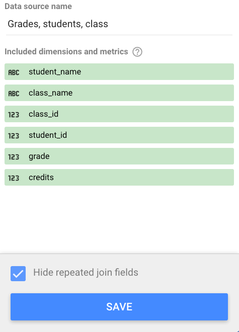 成績、學生和課程表格的混合，只包含一個 student_id 欄位和一個 class_id 欄位。