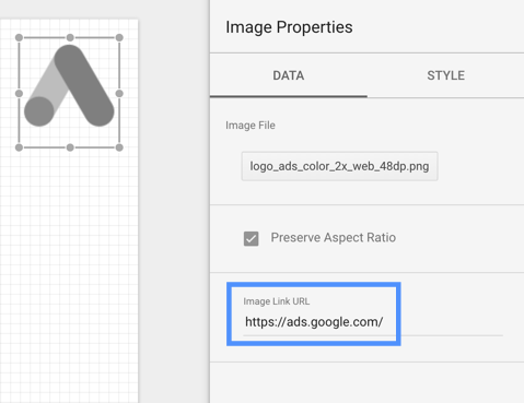 Google Ads 圖片的「圖片屬性」面板會在「圖片連結網址」欄位中顯示連結 https://ads.google.com。