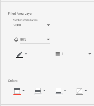 Opciones de la sección Filled Area Layer y opciones de la sección Colors en la pestaña Filled Map Style