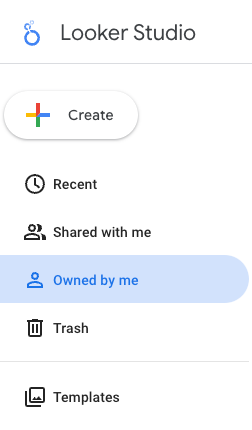 Looker Studio left navigation with the Owned by me location highlighted.