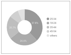 A pie chart with a donut center displays data slices in shades of gray.