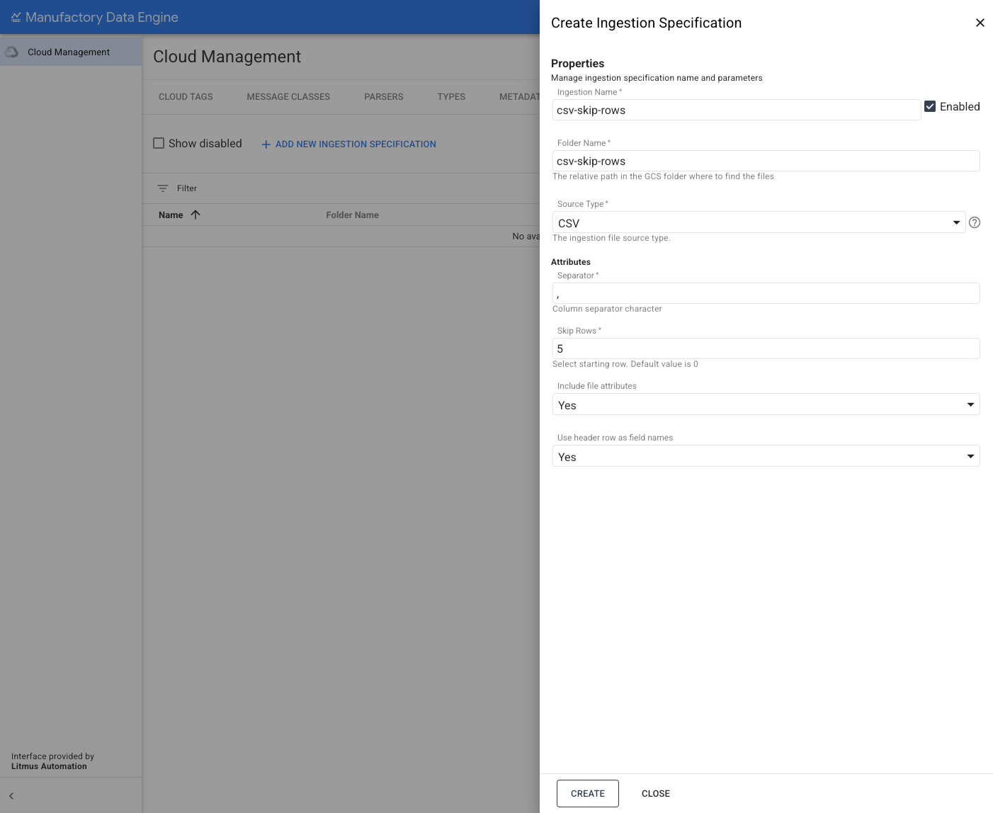 File Ingestion - New skip row CSV file ingestion specification