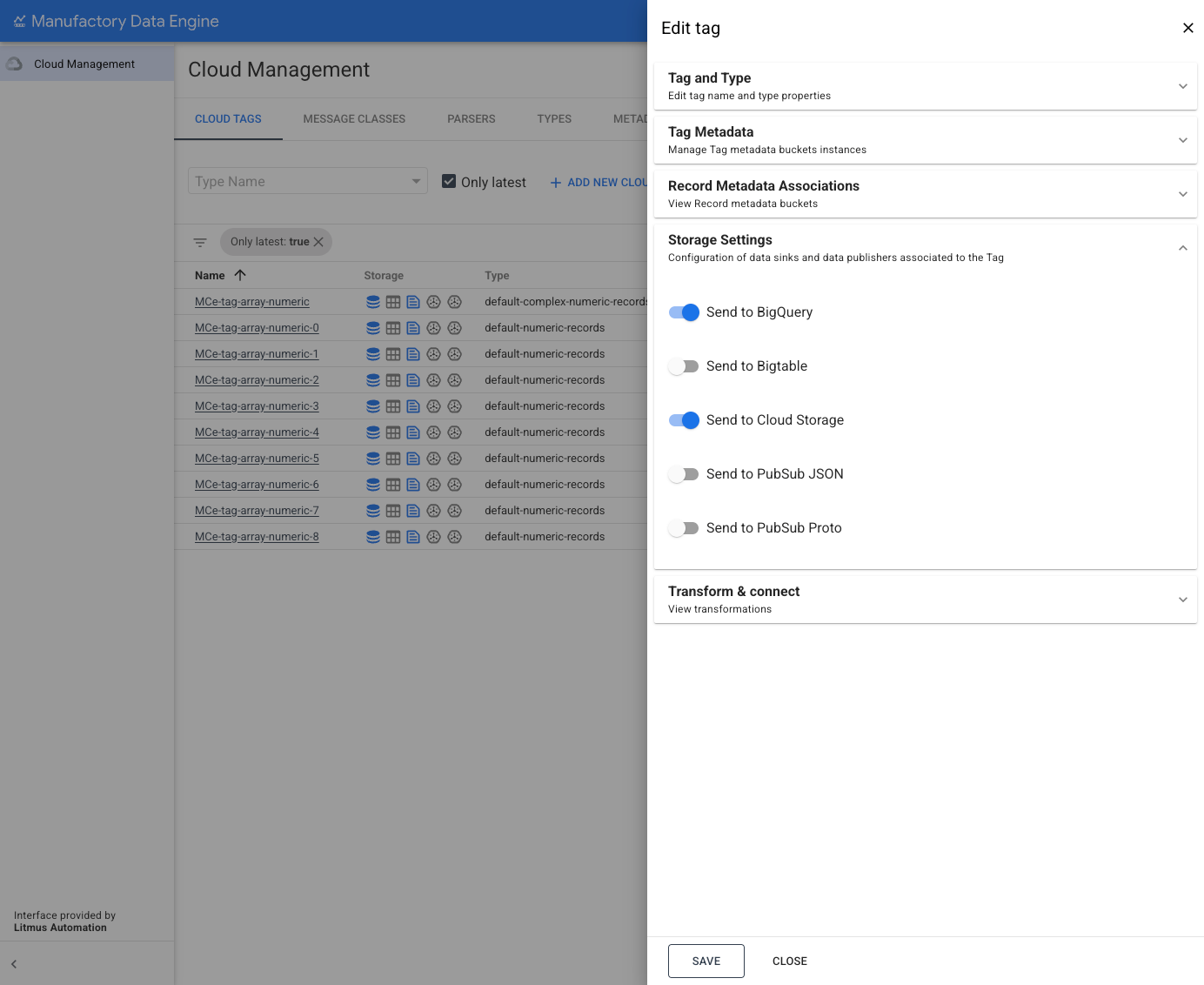 Tags section - Edit Tag - Storage Specs