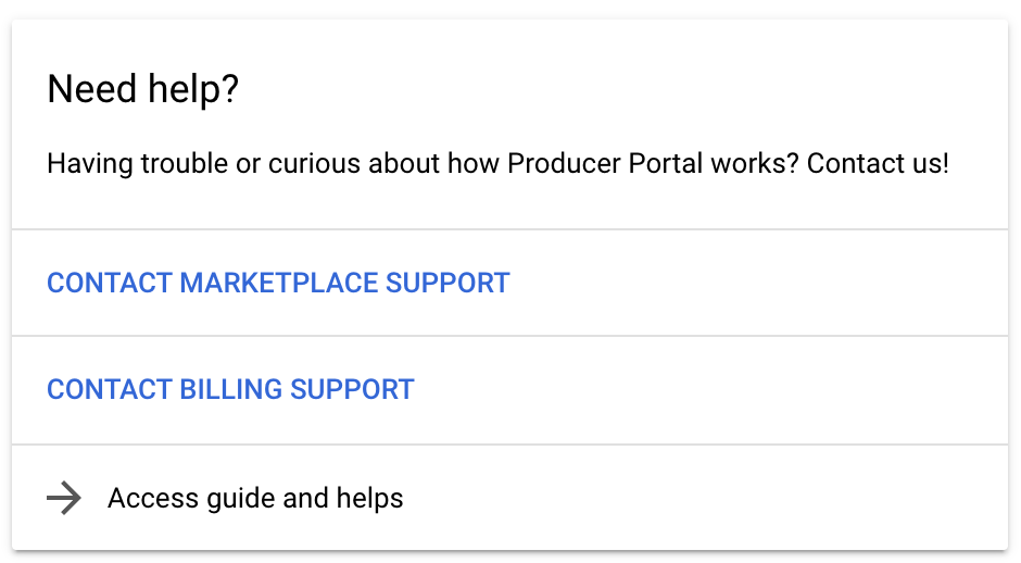 Producer Portal の概要ページのヘルプパネル