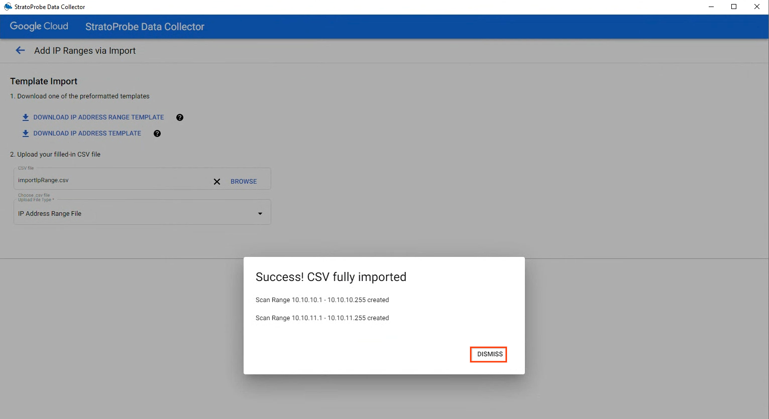 Impor file CSV dengan aset di StratoProbe