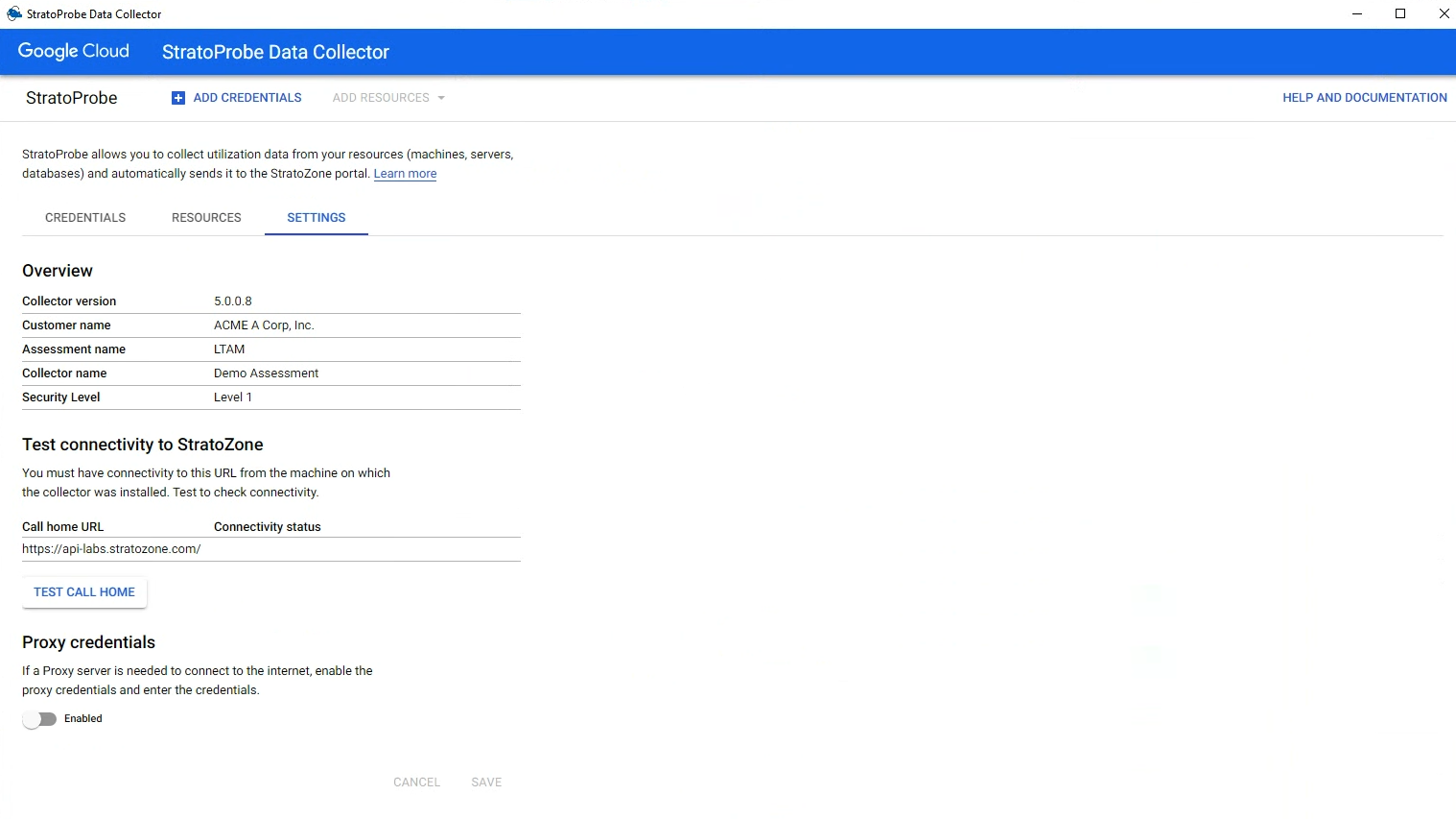 StratoProbe Settings page