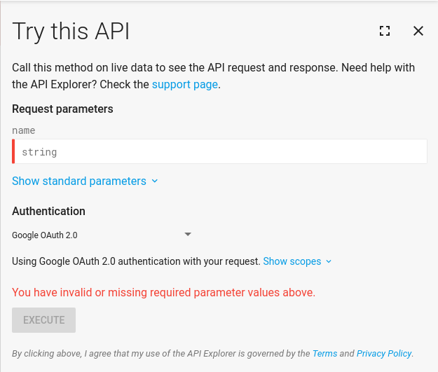 The APIs Explorer widget.