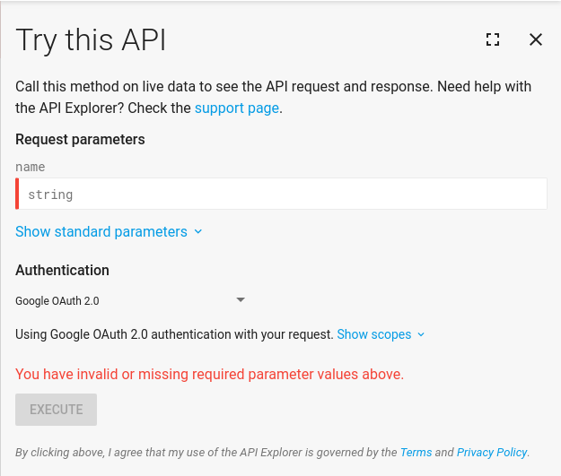 Widget del Explorador de API.