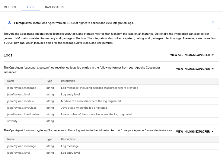 Example details pane open to the Logs tab.