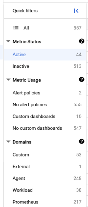 Use the filter pane to select metrics by the filterable characteristics.