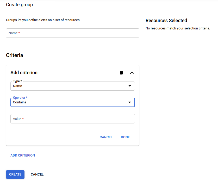 Group-creation panel.