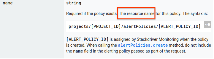 Nom de la ressource dans la documentation de référence de l'API