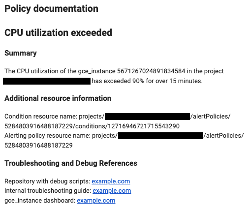 Exemplo de como a documentação é renderizada em uma notificação.