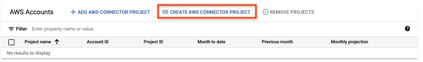 Create AWS connector project button.