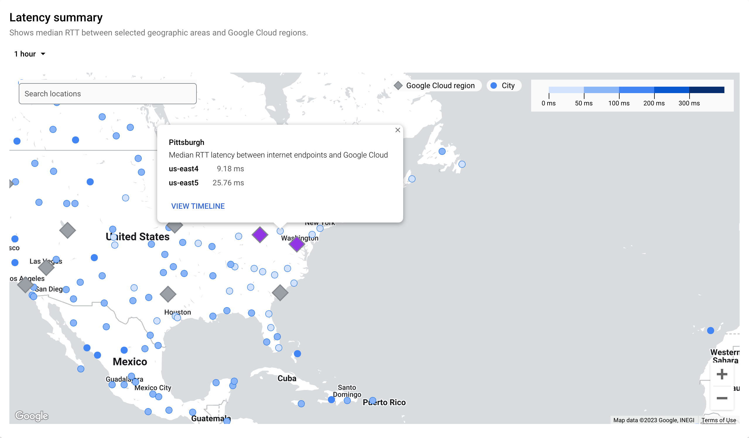 Latenz zwischen Internetendpunkten und Google Cloud -Regionen.