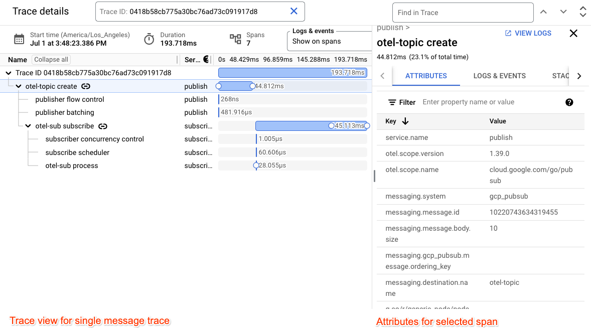 Melihat span dalam pelacakan