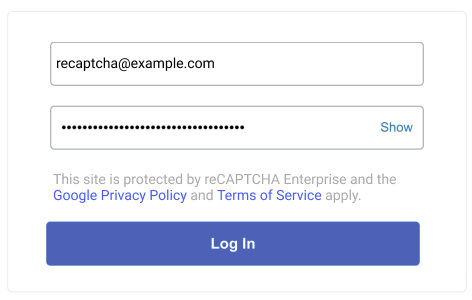 Ejemplo de los vínculos a la Política de Privacidad y a las Condiciones del Servicio