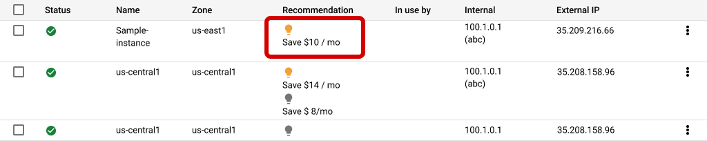 Detalhes da recomendação de custos