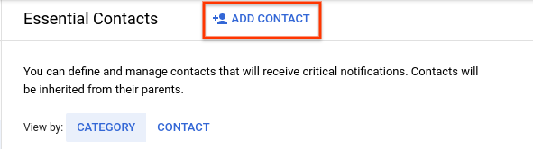 Uma captura de ecrã que realça a opção para adicionar um contacto a partir da página Contactos essenciais.