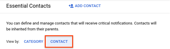 Uma captura de ecrã que realça a opção para selecionar Contacto na página Contactos essenciais.