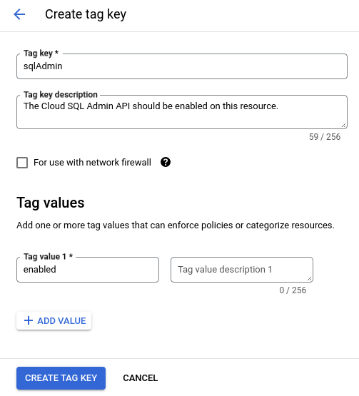 Creating a tag key and value