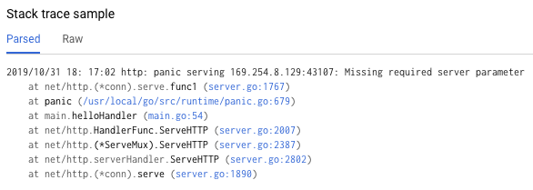 Capture d&#39;écran d&#39;une seule trace de la pile analysée, montrant un profil commun de cette erreur.