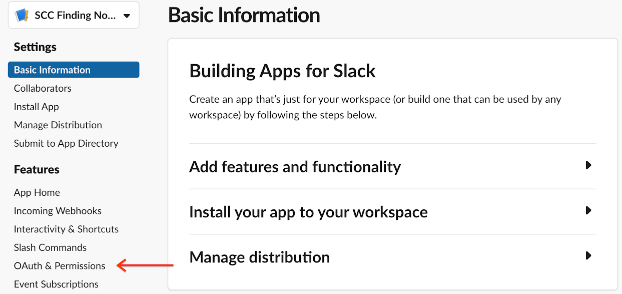 Permissões do Slack