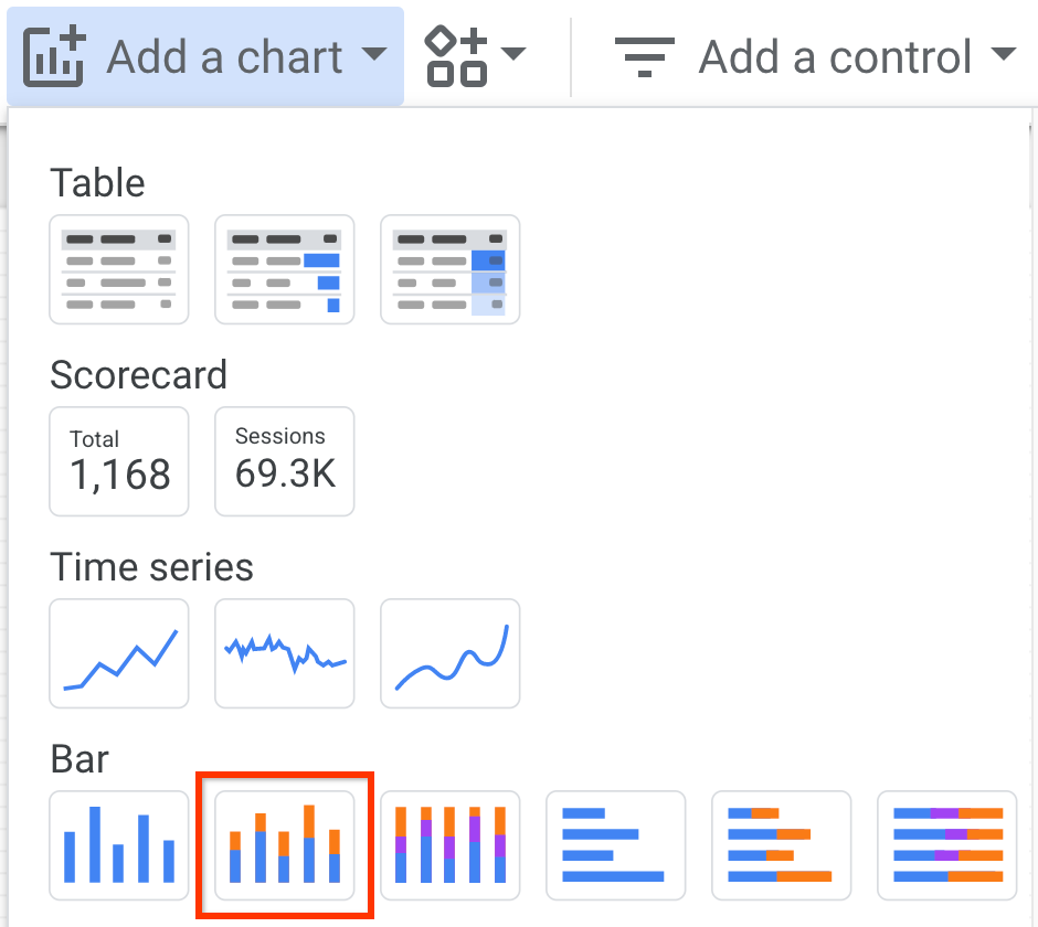 Screenshot della selezione del grafico