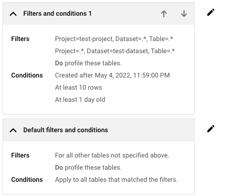 Standardfilter und -bedingungen