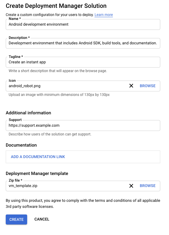 创建基于 Cloud Deployment Manager 模板的解决方案