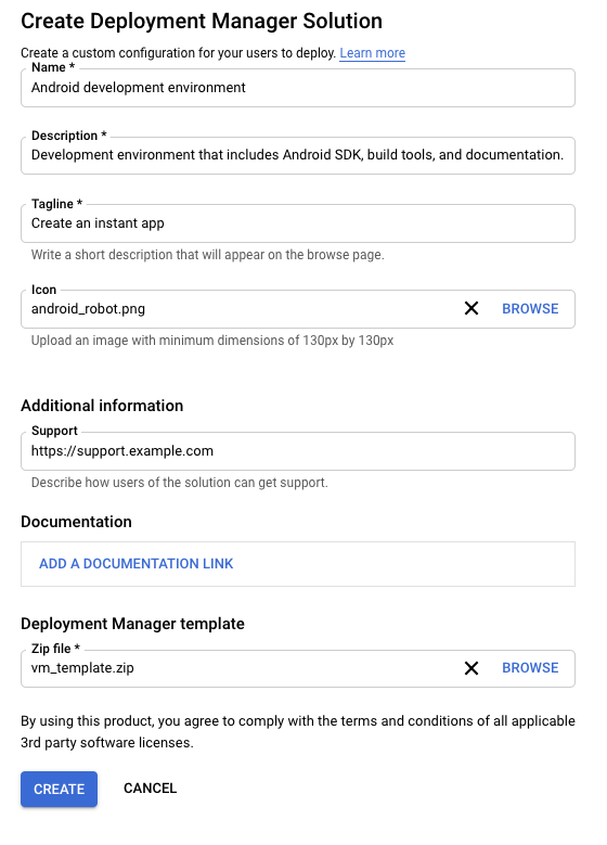 Create a Cloud Deployment Manager template-based solution