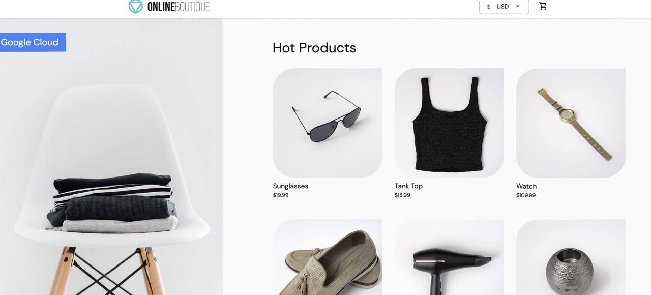 interface de la boutique en ligne