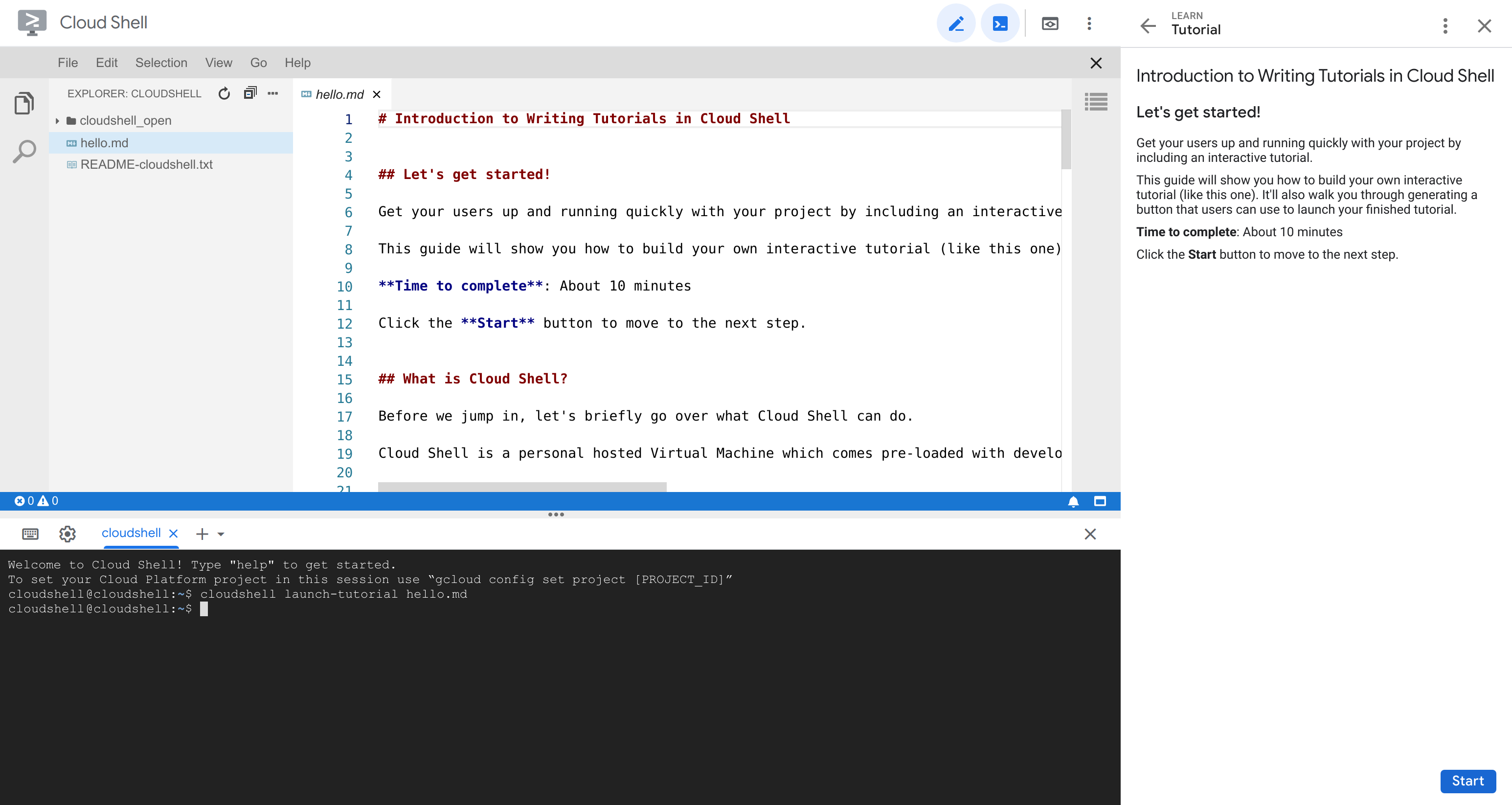 Write Tutorials In Cloud Shell Google Cloud