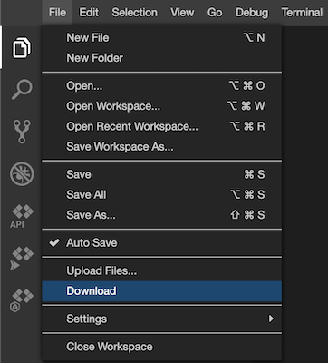 파일 메뉴에서 다운로드 옵션을 사용하여 작업공간 다운로드